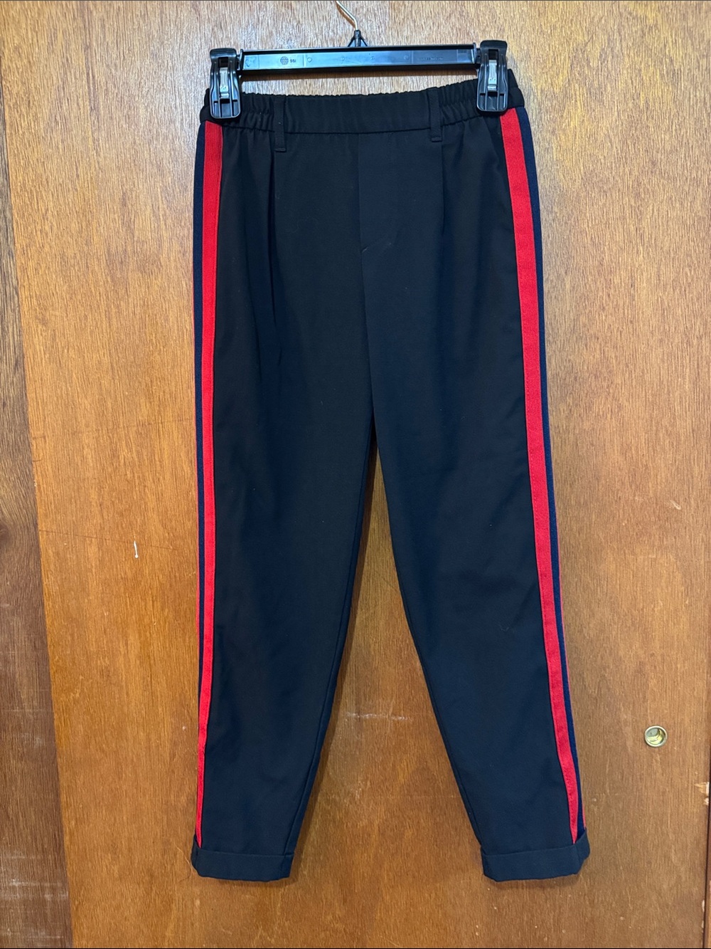 Bershka Black Chinos with Red Side Stripes